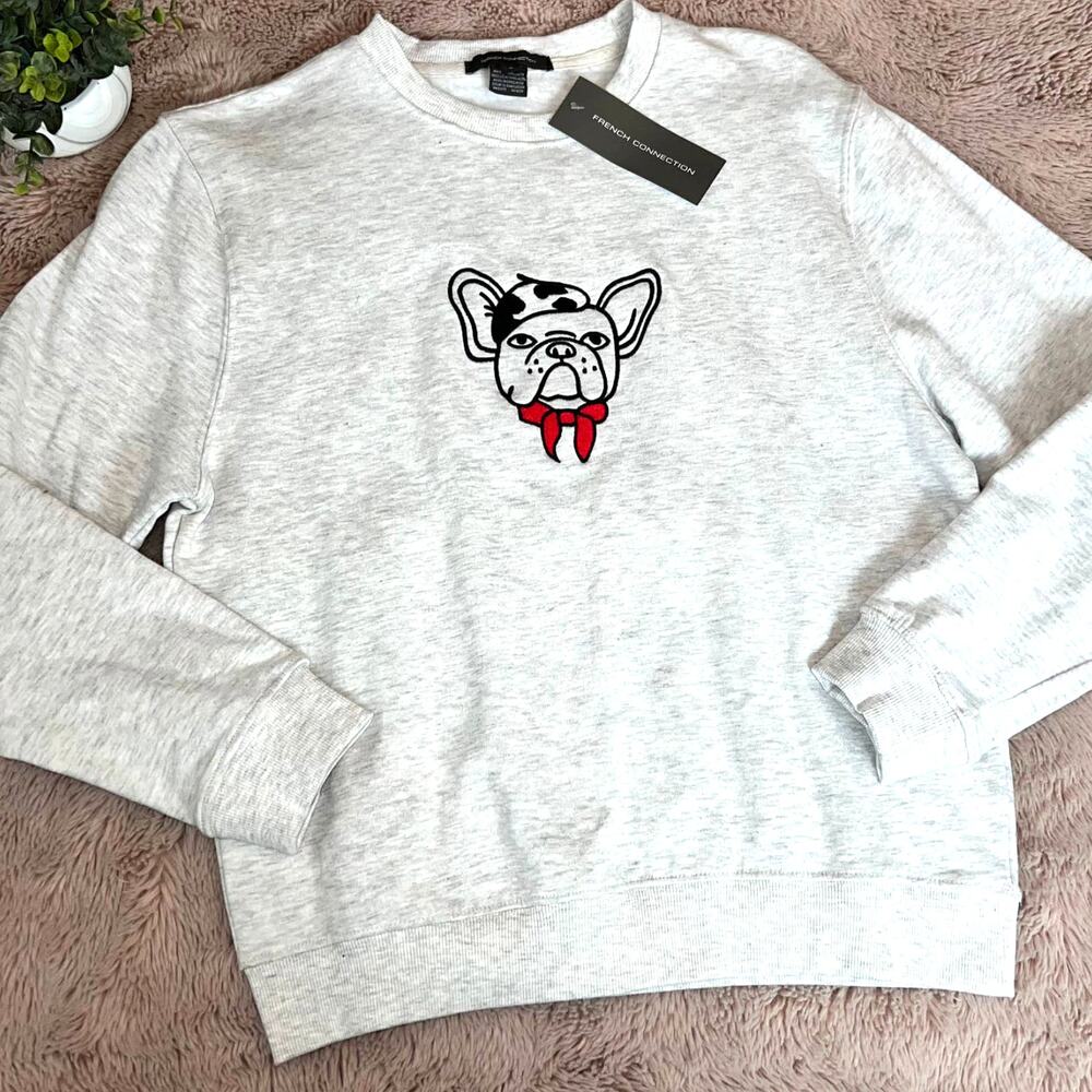 NWT French Connection Frenchie Embroidered Longsleeve Crewneck Sweater Small